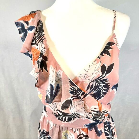 Pink and black print one shoulder ruffle chiffon dress size small - Picture 4 of 7